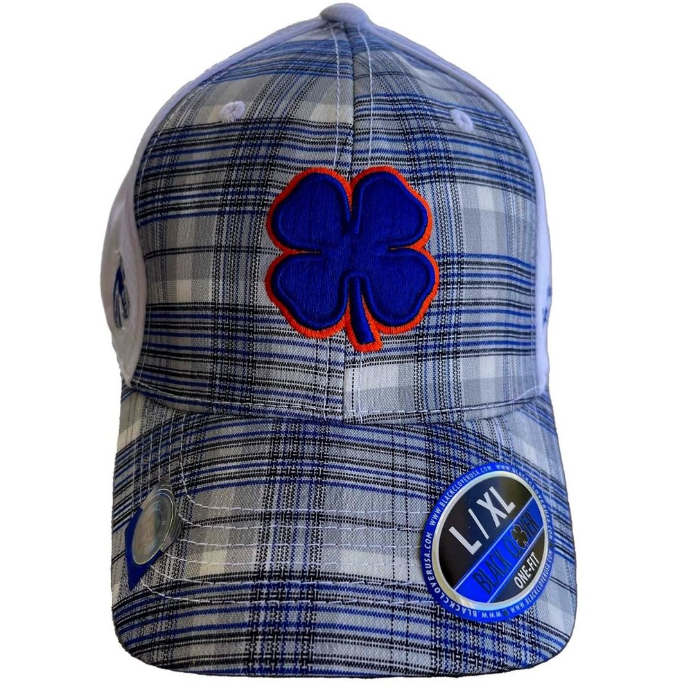 Boise State BSU Bronco Black Clover Live Lucky Golf Hat Cap Blue Plaid Flex Fit